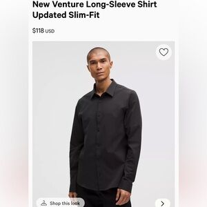 Lululemon New Venture Long Sleeve Shirt Slim Fit: Black